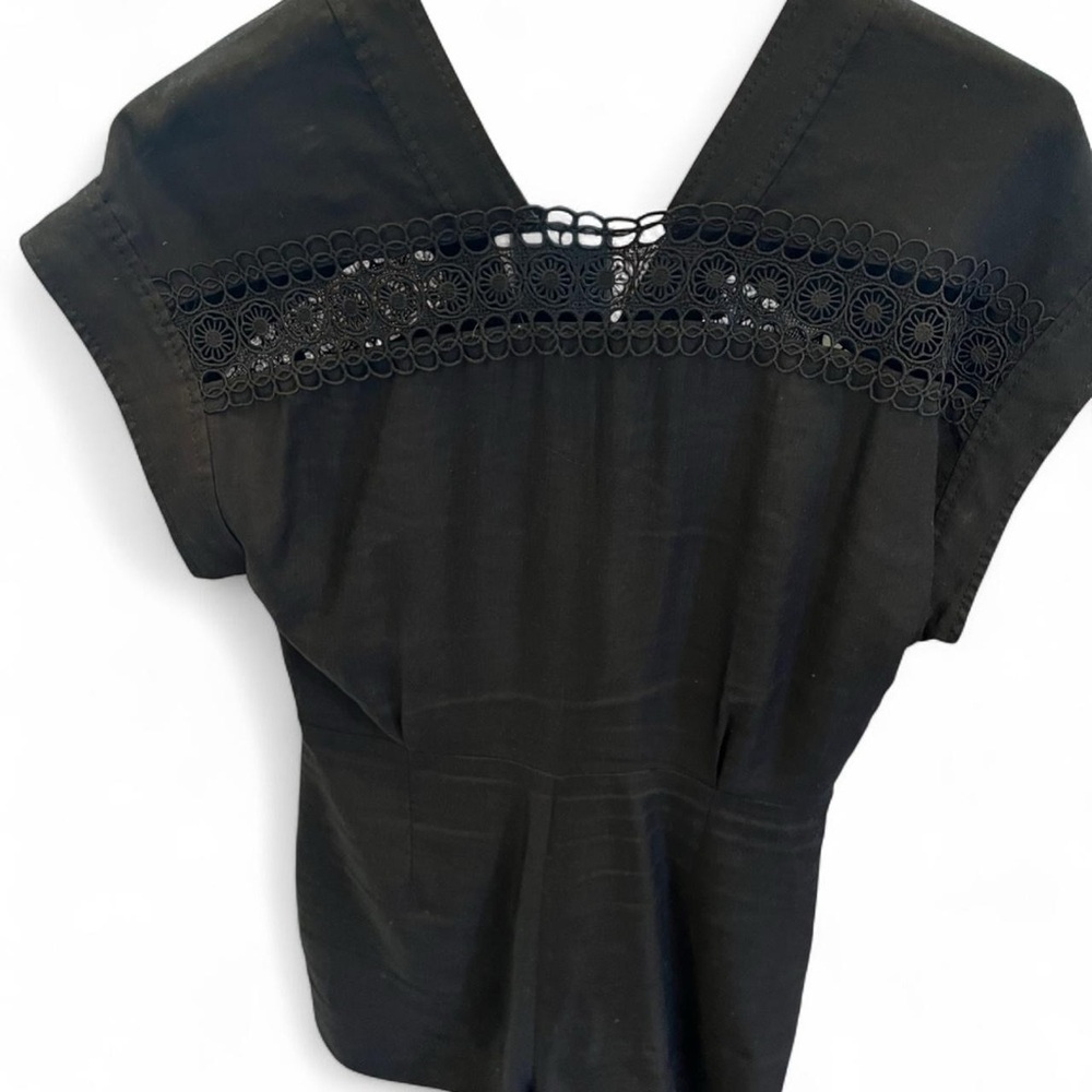 Sandro nyane guipure lace trimmed twill playsuit romper black S summer - Picture 8 of 13